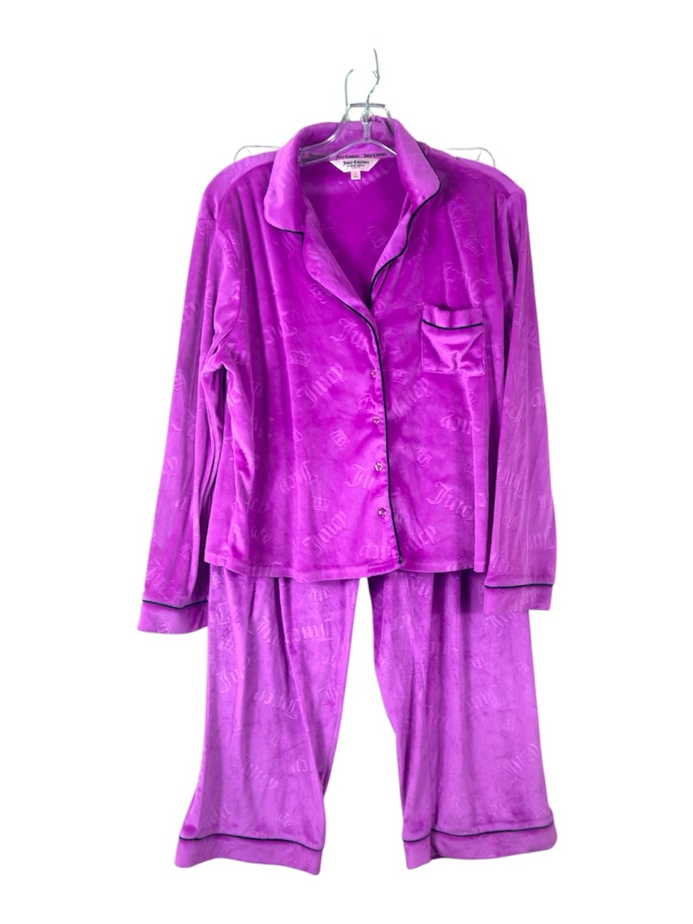 JUICY COUTURE womens size L fuchsia velour long sleeve 2 piece pajama set